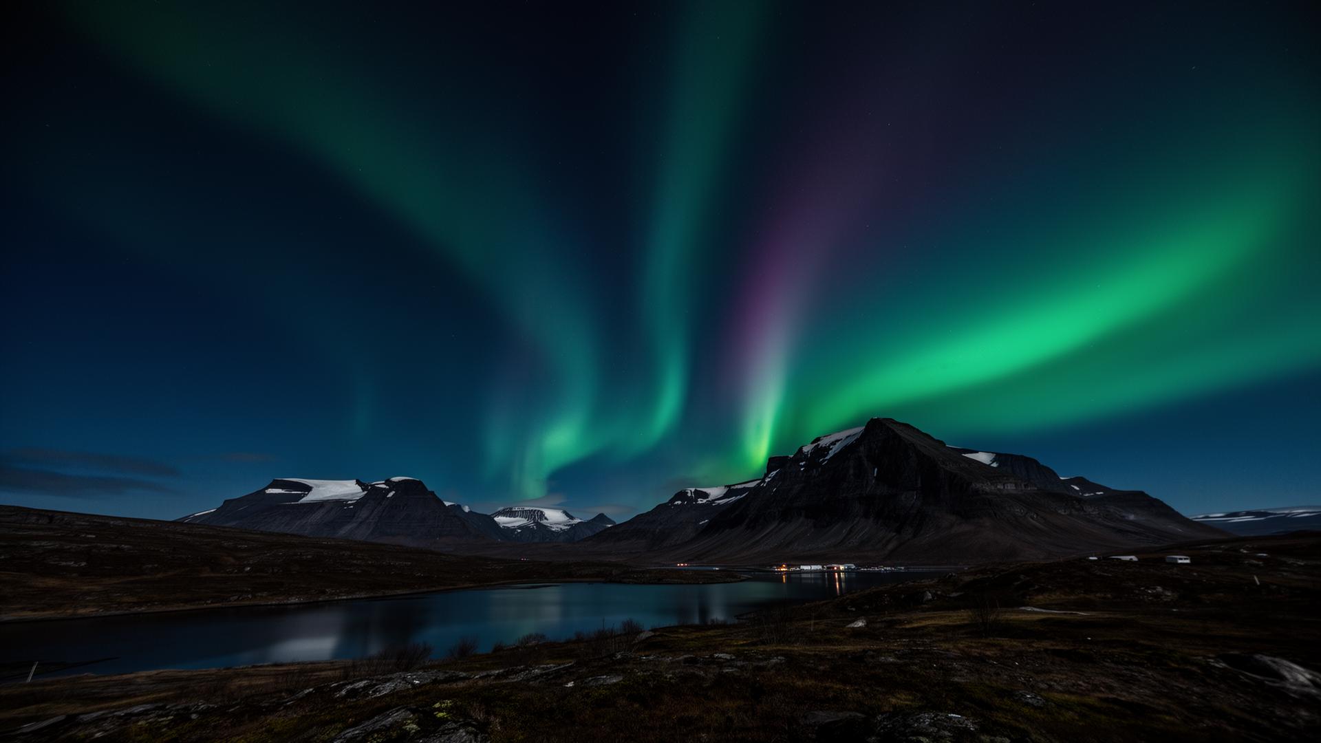 Northern lights over Nordic landscape